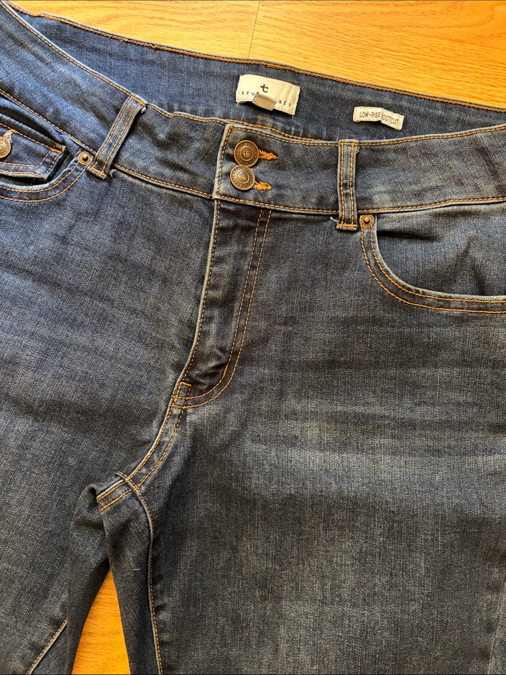 True Craft Women's Low-Rise BootCut Dark Blue Wash Denim Jeans .12R Chopped Hems